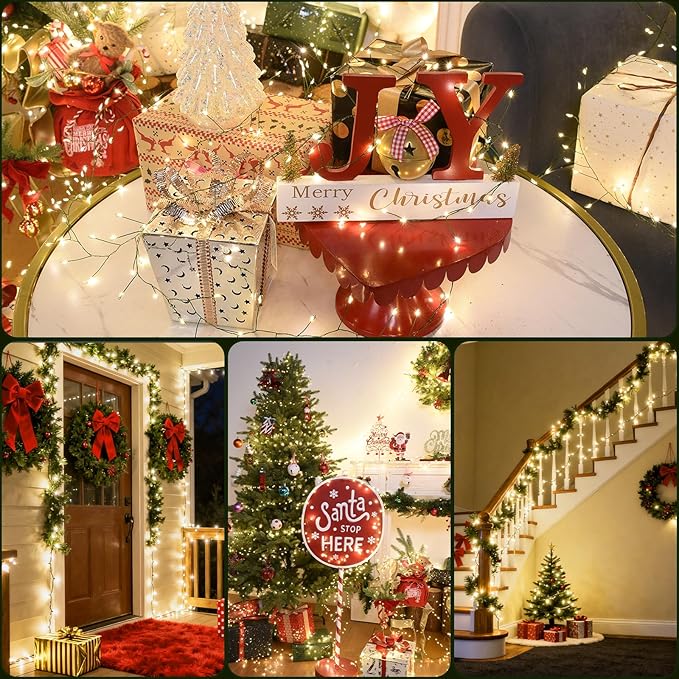 Fairy Lights Plug in 65Ft 1000LED Warm Christmas Garland Lights with Timer Remote Waterproof Firecracker Twinkle Cluster String Light for Bedroom Wreath Party Wreath Tree Decor Green Wire