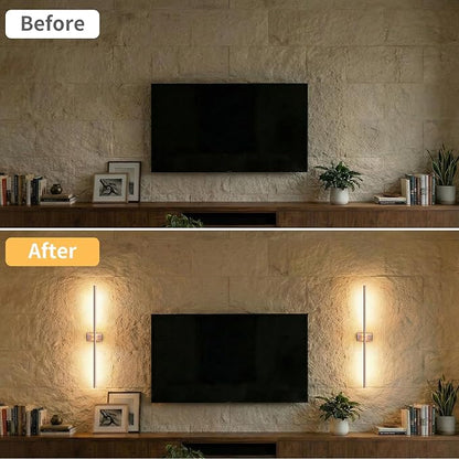 ONEWISH Battery Operated Wall Sconces Set of 2, 27.75" Rechargeable Wall Lights with Remote & Timer, 3-Color Dimmable Wireless Sconces for TV Wall Decor, Picture Light, Bedroom, Gold