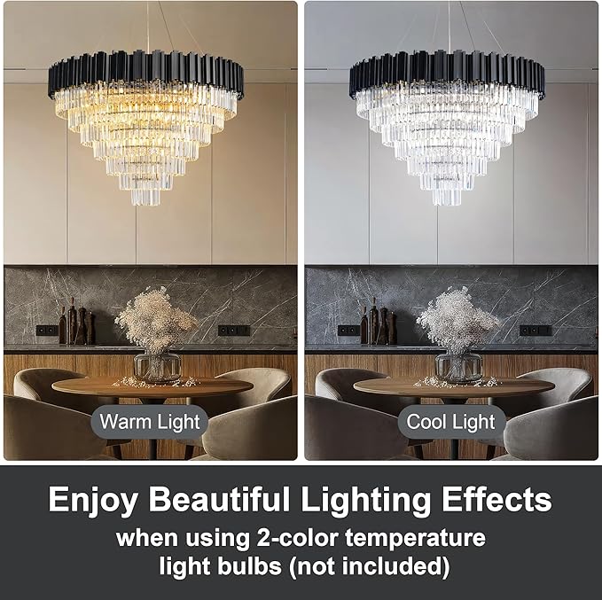 40" Black Chandelier, 21-Light Modern Crystal Chandelier, 7-Tier Round Chandeliers for Dining Room, Living Room, Bedroom, Foyer, Entryway, Kitchen, Restaurant, Luxury Tiered K9 Crystal Light Fixture