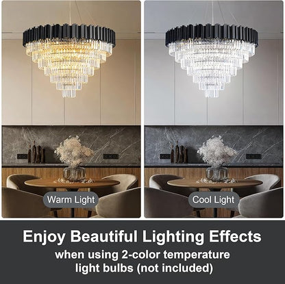 40" Black Chandelier, 21-Light Modern Crystal Chandelier, 7-Tier Round Chandeliers for Dining Room, Living Room, Bedroom, Foyer, Entryway, Kitchen, Restaurant, Luxury Tiered K9 Crystal Light Fixture