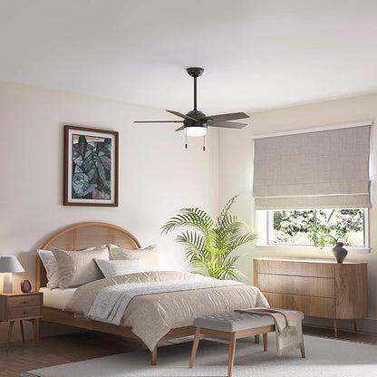 Hunter Ceiling Fan with LED Light - Black Ceiling Fan with Pull Chain, For Bedroom or Living Room, Standard Mount, No Remote, 5 Blades, Includes Bulbs - Anisten (Noble Bronze, 44 inch)