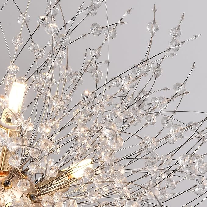 Small Sputnik Chandelier, 9 Lights Modern Dandelion Crystal Chandelier, Chrome Dandelion Pendant Light Fixture for Kitchen Dining Room Bedroom