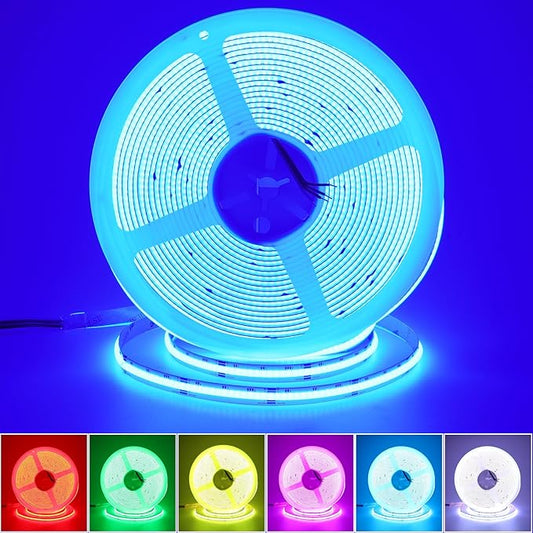 JOYLIT 32.8FT COB RGB LED Strip Lights 24V 8400LEDs High Density Dotless Super Bright IP20 Non Waterproof LED Tape 14W/M Dimmable Color Changing Light Strip for Home, Commercial (LED Strip Only)