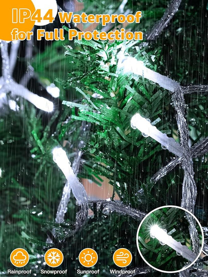 Guhope Christmas Lights 600LED 98FT, Waterproof Outdoor String Lights with Remote and Timer, 8 Modes Dimmable Fairy Lights for Indoor Outdoor Wedding Party Holiday Decorations (Cool White)