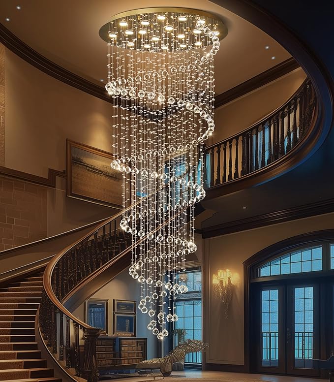 HAIXIANG W40 x H118in Gold Chandelier with LED Bulbs Glam Crystal Light Hight Ceiling Lighting Fixtures for Living Staircase Foyer Entryway