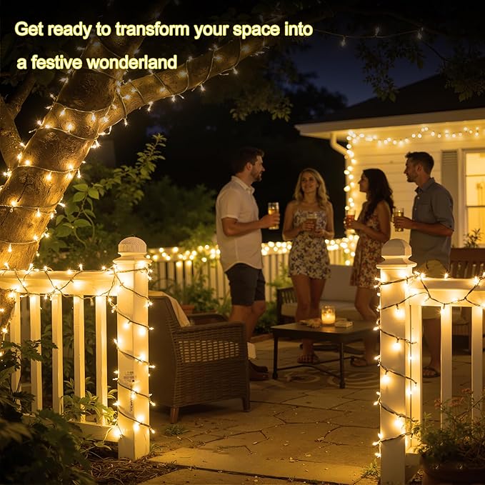 350LED 90FT Christmas Lights Indoor Outdoor, 12 Modes Warm White Outdoor String Lights with Timer & Dimmable, Green Wire Christmas String Lights for Indoor Tree Patio Yard Fence Bedroom Wedding Garden