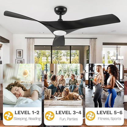 DWVO Ceiling Fan with Light, 52" Ceiling Fan with Remote, LED Tri-Color Temperature, 3 Blade Ceiling Fans Reversible 6 Speeds w/Quiet DC Motor for Bedroom, Living Room, Dining Room, Patio