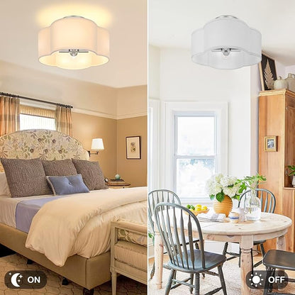 4-Light Semi Flush Mount Ceiling Light Fixture, Silver Modern Close to Ceiling Lamp with White Fabric Shade, Contemporary Bright Lighting for Nursery Kids Baby Room Kitchen Bedroom Hallway Entryway
