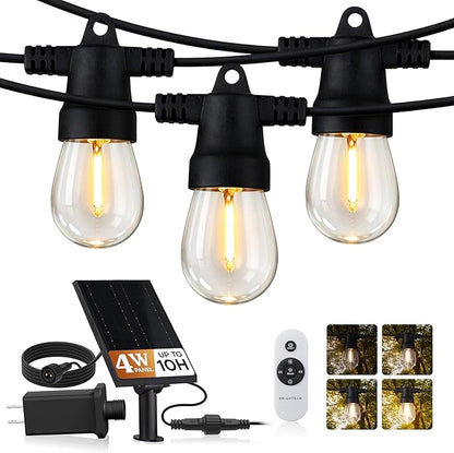 Brightech Ambience Hybrid Outdoor String Lights - Dual Plug and Solar Powered Waterproof LED Light String for Outside - 27 Ft, Dimmable 4W, Soft White Edison Bulbs for Camping, Patio, Cafe, Yard