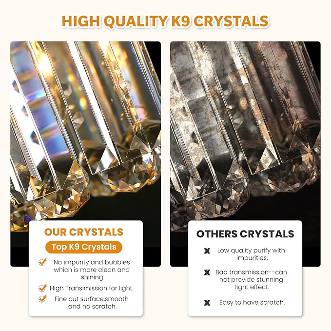 7PM Rectangle K9 Crystal Chandelier Modern Rectangular Pendant Lighting Fixture for Dining Room Kitchen Island Bedroom Black L47'' x W10'' x H10''
