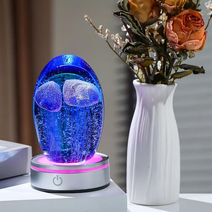 Hand Blown Glass Jellyfish Lamp - Ocean Themed Crystal Ball Desk Decor with LED Light, Aquarium & Beach Room Decoration, Collectible Figurine Paperweight Gift for Women (Blue)