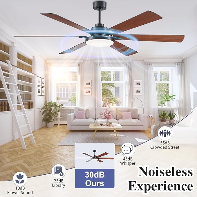 72 inch Ceiling Fans with Lights and Remote Control,Indoor/Outdoor Flush Mount Low Profile Commercial Reversible Dimmable Wood Grain Ceiling Fans for Living Room Patio Industrial Shop.
