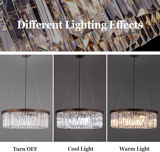 Wellmet Crystal Chandeliers for Dining Room Light Fixture, 6 Lights Farmhouse Chandelier, Modern Pendant Lights for Living Room, Kitchen Island, Bedroom, entryway, Hallway, Antique Bronze, W-21.65”