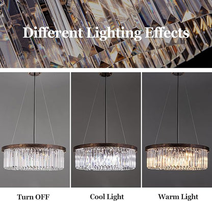 Wellmet Crystal Chandeliers for Dining Room Light Fixture, 6 Lights Farmhouse Chandelier, Modern Pendant Lights for Living Room, Kitchen Island, Bedroom, entryway, Hallway, Antique Bronze, W-21.65”
