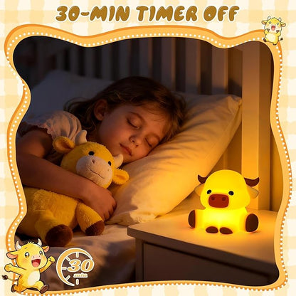 YuanDian Highland Cow Night Light, Squishy Silicone Lamp.Rechargeable, Dimmable with Timer, Touch Control Bedside Nightlight for Home and Desk Decor