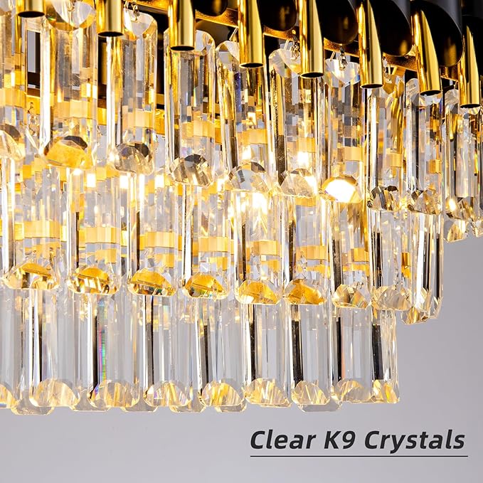 Modern Crystal Chandeliers for Dining Room Black and Gold Luxury Chandelier Living Room 10-Light Pendant Light Fixture Oval Contemporary Ceiling Hanging Light for Kitchen Dining Room