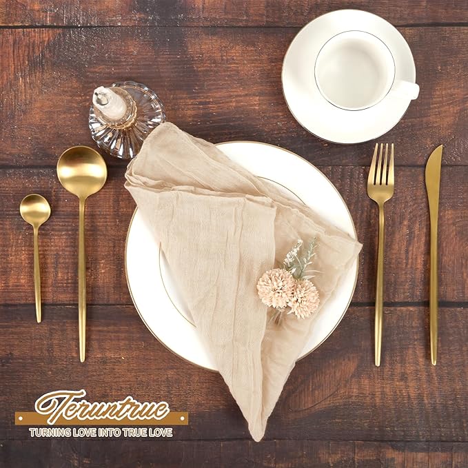 42 Packs Gauze Cheesecloth Napkins 20 x 20 Inch Beige Wrinkled Dinner Napkins, Light Brown Rustic Boho Soft Cloth Napkin for Wedding Party Event Dinner Table Decoration