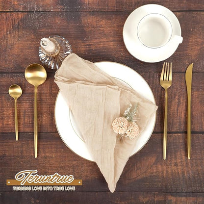 42 Packs Gauze Cheesecloth Napkins 20 x 20 Inch Beige Wrinkled Dinner Napkins, Light Brown Rustic Boho Soft Cloth Napkin for Wedding Party Event Dinner Table Decoration