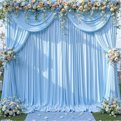 6 Panels Baby Blue Backdrop Curtain for Baby Shower Parties Wrinkle Free Light Blue Curtains Backdrop Drapes Fabric Decoration for Birthday Party Photography 30ft(W) x 10ft(H)
