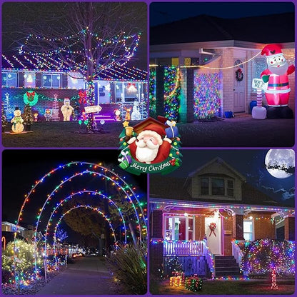 New Upgraded Christmas Solar String Lights Outdoor Waterproof 2 Pack Total 144ft 400 Led Solar Powered Christmas Decorations Fairy Lights 19 Mode USB Charge for Yard Garden Tree Xmas Decor, Multicolor