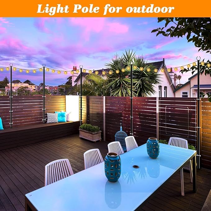 Mutovlin 4 Pack String Light Poles,10 Ft Light Poles for Outside String Lights,Outdoor Lights Pole with Fork,Metal Poles Stand for Patio Deck Backyard (10FT 4 Pack)