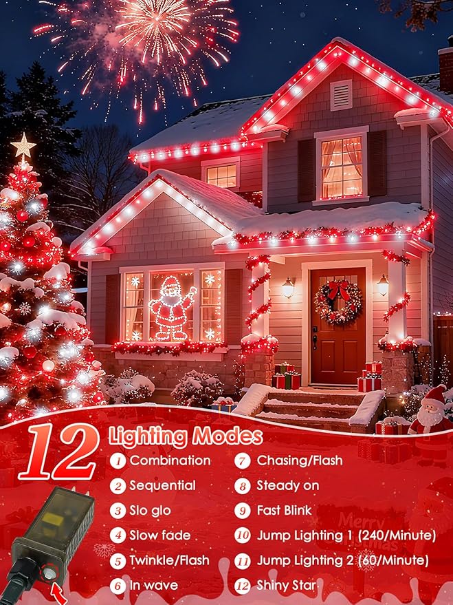2026 New Voice Control Connectable 2PK 164FT 400LED Christmas String Lights Indoor Outdoor with Remote | Smart Twinkle Fairy String Lights 12 Modes & Timer for Xmas Tree Decor (Red & White)
