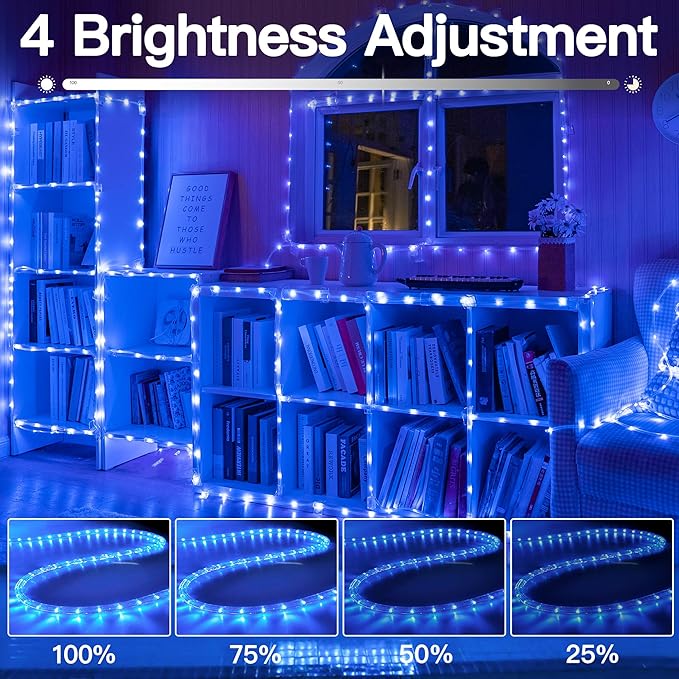 50ft LED Waterproof Rope Lights, String Lights with Remote, 8 Modes IP68 Waterproof Timer for Indoor Outdoor Blue Rope Lights for Outside (Blue)