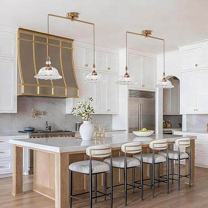 2-Light Vintage Pendant Light Fixtures for Kitchen Island Brass Gold 10.6" Glass Small Pendant Lights Adjustable Hanging Light for Hallway Porch Sink Table
