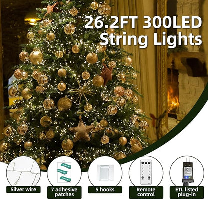 Dailyart Fairy Lights Plug in, 300 Led Warm Twinkle Fairy Lights with Remote Timer 26Ft 8 Modes Cluster Lights for Bedroom Garland Wreath Party Window Wedding Christmas Tree Decoration Green Wire