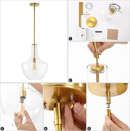 JONATHAN Y 13.25" Oil Rubbed Bronze/Clear Mid-Century Modern 1-Light LED Pendant Light Fixture, Adjustable Schoolhouse Hanging Lamp for Kitchen Island, Clear Glass Shade, LED Bulb Included (JYL6401B)