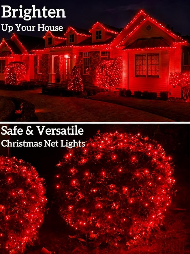Led Christmas Net Lights for Bushes, 132LED 6FT x 6FT Connectable UL Certified Net Lights for Bushes Tree Shrubs Xmas Trunk Green Wire Christmas Decorations