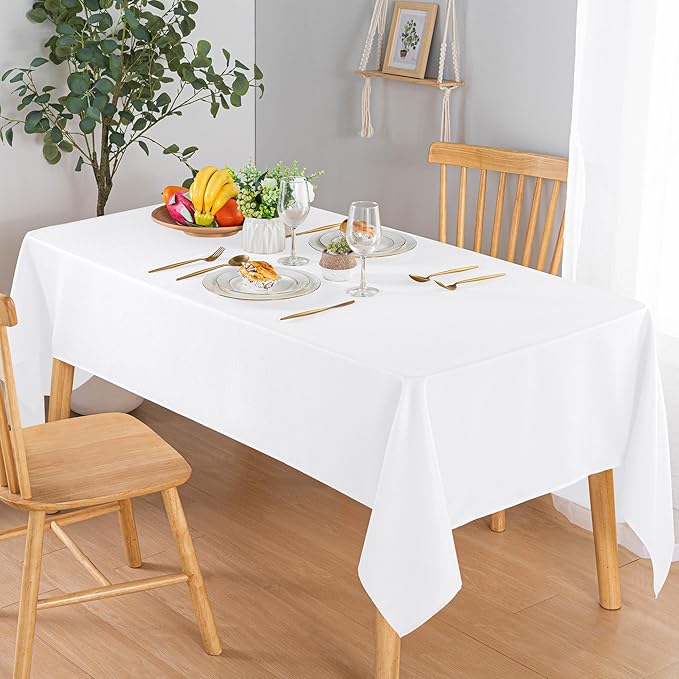 Hiasan 60 X 120 Inch Rectangle Textured Tablecloth - Waterproof Spillproof Antiwrinkle Jacquard Table Cloth for Kitchen and Dining Dinner, Outdoor Picnic, Holiday and Parties, White