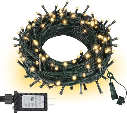 ASENEK Christmas Lights 33FT 100 LED 8 Modes with Timer Connectable Decorative String Lights for Xmas Tree Patio Party Warm White