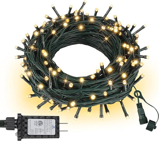 ASENEK Christmas Lights 33FT 100 LED 8 Modes with Timer Connectable Decorative String Lights for Xmas Tree Patio Party Warm White