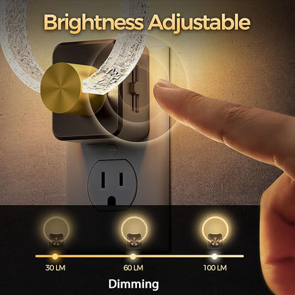 DORESshop LED Night Lights Plug Into Wall，[2 Pack]Acrylic Decorative Night Light with Dusk-to-Dawn Sensor, Dimmable Nightlights, Adjustable Brightness for Bathroom,Hallway,Bedroom,Kids Room,Soft White
