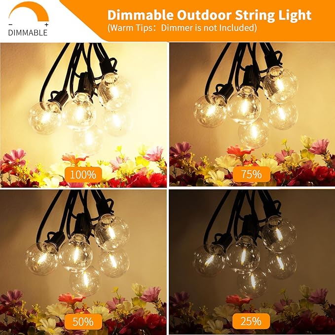 Svater Outdoor String Lights LED 60 FT, Patio Globe Lights with 32 Plastic G40 Bulbs, Waterproof Dimmable Outside Hanging Light for Backyard Bistro Cafe Porch Party Decor, 2700K Warm White