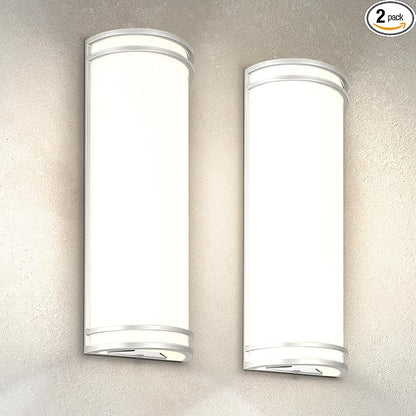 ASD 18 Inch LED Outdoor & Indoor Wall Mount Light Fixture - Brushed Nickel Modern Wall Sconce Lighting - 20W 120-277V 3000K 4000K 5000K Dimmable Exterior Lights - Front Door, Patio - ETL, 2 Pack