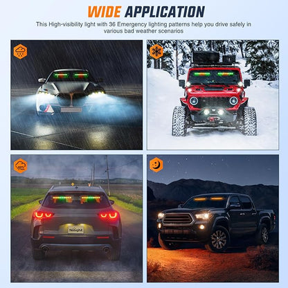 Nilight 162 LED Traffic Advisor Strobe Light Bar 2-in-1 Amber Green Emergency Warning Hazard Lights with Controller 4 Switchable Color 36 Flash Pattern for Trucks Cars Tow Plow Construction Vehicles