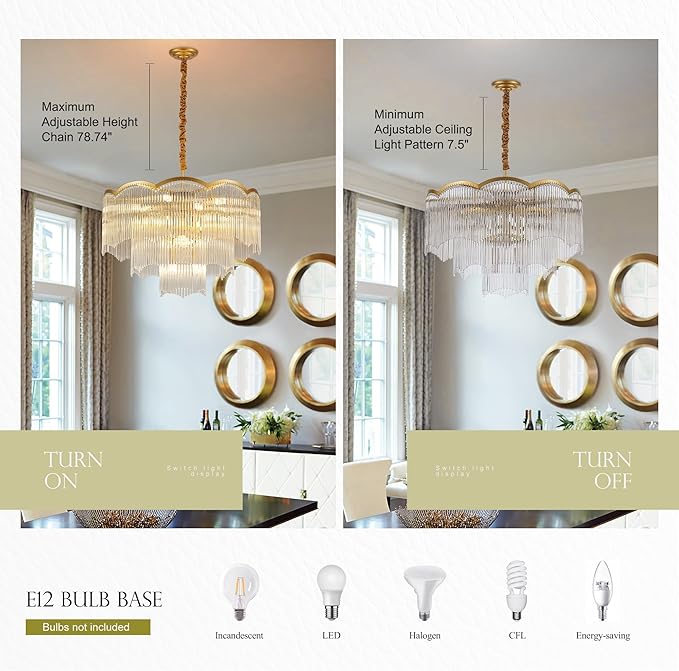 27.75" Gold Clear Glass Crystal Chandelier 14-Light Modern Crystal Pendant Ceiling Light Fixture 4-Tier Luxury Glass Chandeliers,for Dining Room Kitchen Island Living Room Bedroom