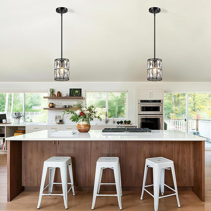 Modern Crystal Pendant Light Fixture 3-Pack Matte Black Finish Hanging Lighting Crystal Chandelier for Living Room, Kitchen, Hallway