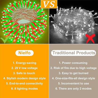 165FT 500 LED Outdoor String Lights, Plug in Christmas Lights Indoor Waterproof, 8 Modes Twinkle Fairy Lights for Outside Xmas Tree Patio Garden Holiday Decorations, Red and Green