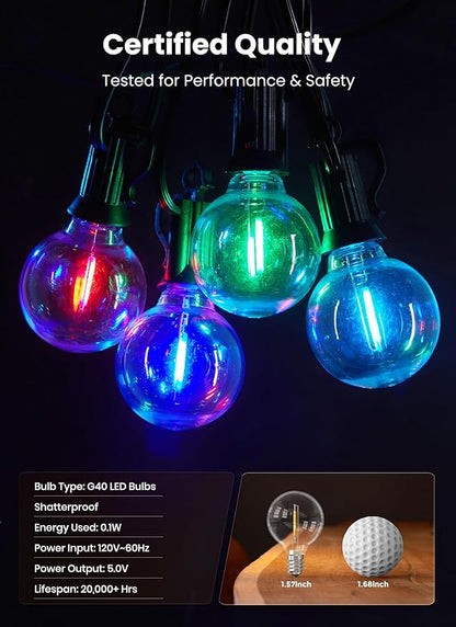 Brightown Outdoor String Lights 58 Feet G40 LED Patio Lights, 27 Plastic Edison Bulbs(2 Spare), Remote, Timer, Waterproof Connectable Hanging Light for Backyard Porch Balcony Party Decor, Multicolor