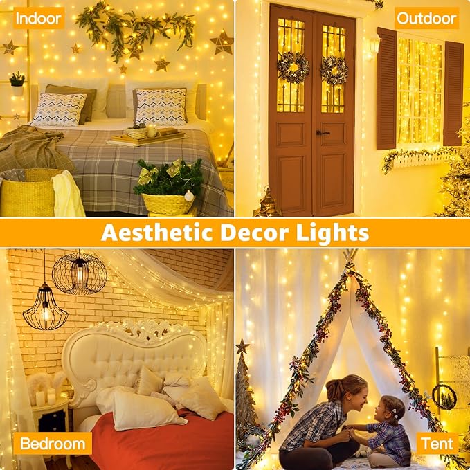 Ollny 120LED 40FT String Lights, Waterproof Connectable Fairy Lights with Timer 8 Modes, Warm White Plug in Indoor Light for Bedroom Classroom Outdoor Wedding Christmas Party Decorations