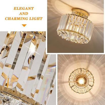 BUXVRCS Crystal Ceiling Light Fixture - Semi Flush Mount Ceiling Light Modern Chandelier Hallway Light Fixtures Ceiling Flush Mount Light Fixtures for Kitchen Bedroom Bathroom Entryway (Gold)