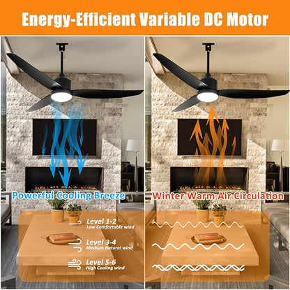 Depuley Outdoor Ceiling Fan with Light: 52 Inch Gazebo Fan Outdoor Hanging - Plug in Waterproof Fans with Lights for Patio - Dimmable Remote App Control Black