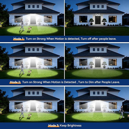 LED Security Lights Motion Sensor Light Outdoor, 7000LM, 6500K, Waterproof, Flood Light Outdoor Motion Detector with Adjustable 3 Head, Hardwired Wall Light for Entryway, Yard, Garage