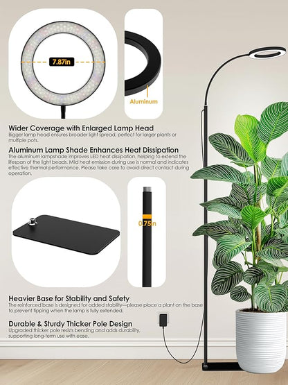 GLOWRIUM Grow Lights for Indoor Plants, Full Spectrum LED Grow Light, Stepless Dimming,3 Lighting Mode and Adjustable Height, Plant Light with 3/9/12/16H Timer (Black, Single Head)
