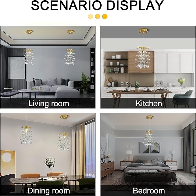 Modern K9 Crystal Tree Branches Chandelier, 8.6in Gold 1 Lights Large Ceiling Hanging Light for Dining Room, Round Tassel Ceiling Hanging