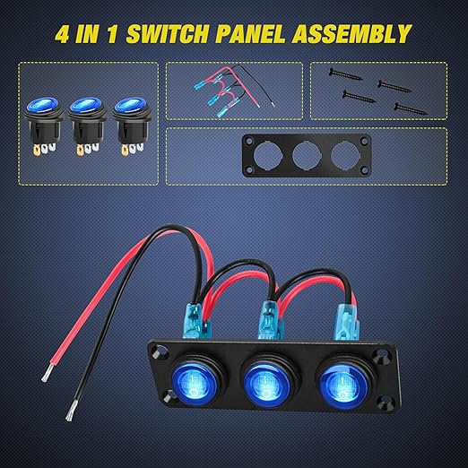 Nilight 3 Gang Rocker Switch Panel 12V Waterproof On-Off Toggle Switches with Blue LED Light Three Pin for Automotive Lights Marine Boat Car Camper Truck Vehicles