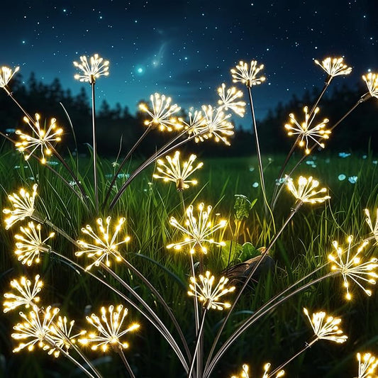 Solar Garden Lights, Firework Starburst Ground Plug Lights 2 Packs, 160 LED Solar Powered Waterproof Firefly Light for Outdoor Garden, Patio, Yard, Flowerbed Decor, Warm White